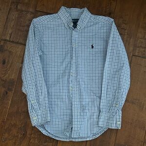 Ralph Lauren Boys 10-12 White and Blue Plaid Shirt